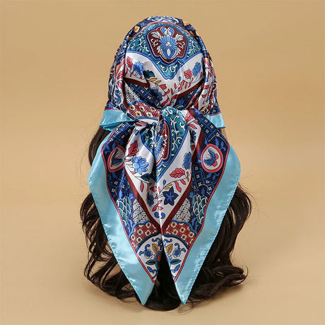 blue floral pattern silk bandanna