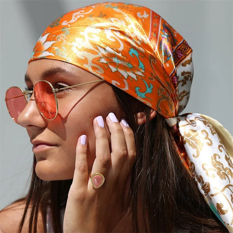 orange floral pattern silk bandanna