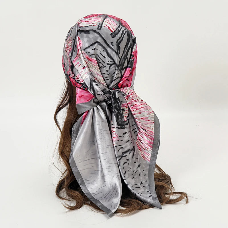 grey pink geometric pattern silk bandanna