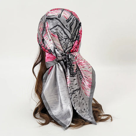 grey pink geometric pattern silk bandanna