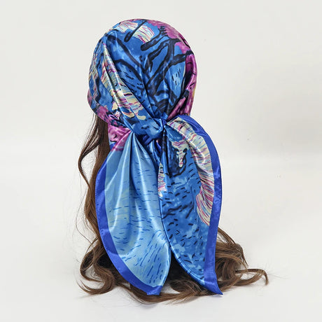 blue geometric pattern silk bandanna