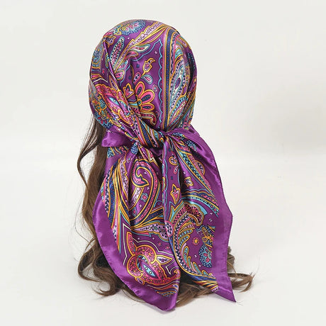 purple floral pattern silk bandanna