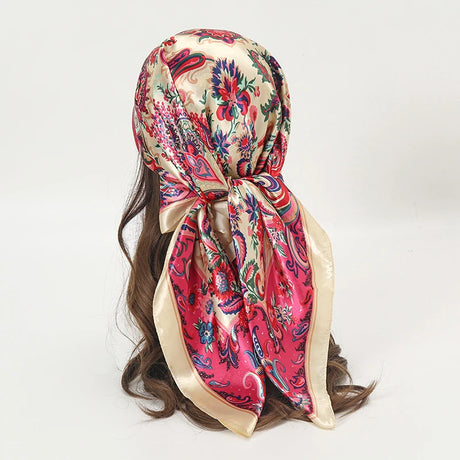 beige pink floral pattern silk bandanna