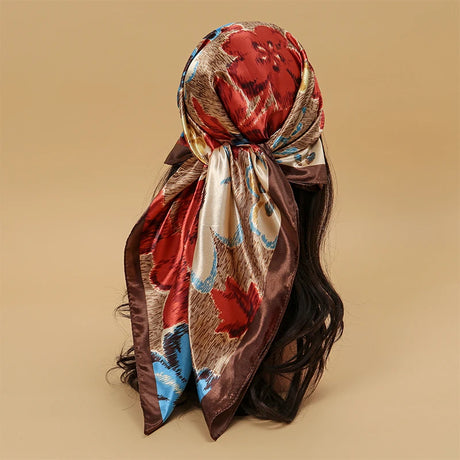 red brown floral pattern silk bandanna