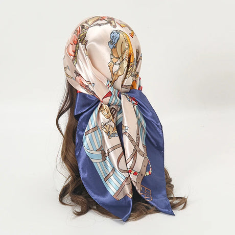 white blue floral pattern silk bandanna
