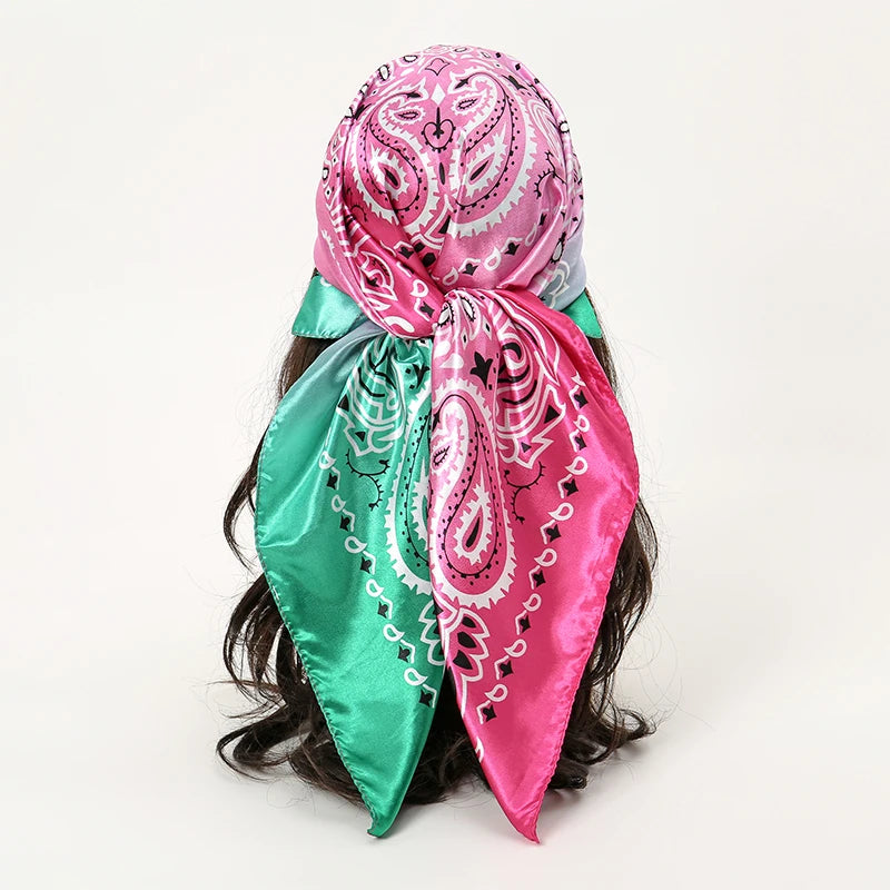 pink green floral pattern silk bandanna