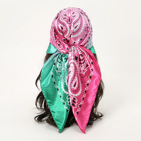 pink green floral pattern silk bandanna