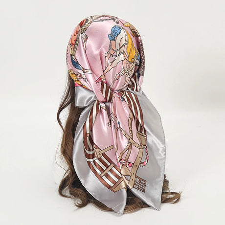 pink white floral pattern silk bandanna