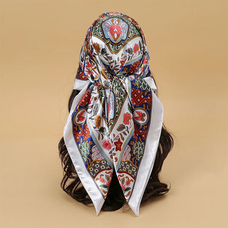 green red floral pattern silk bandanna