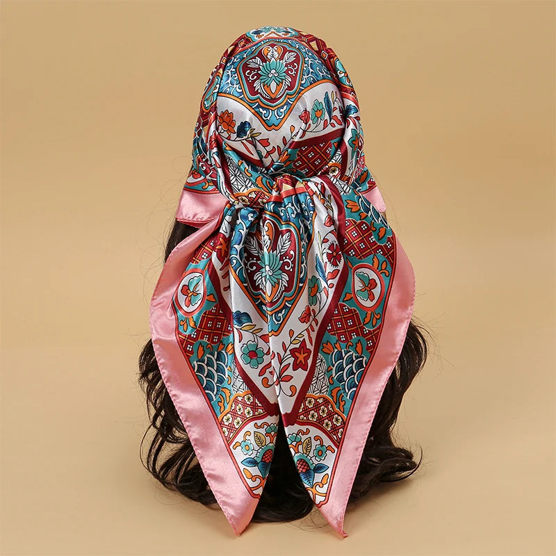 green pink floral pattern silk bandanna