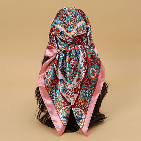 green pink floral pattern silk bandanna