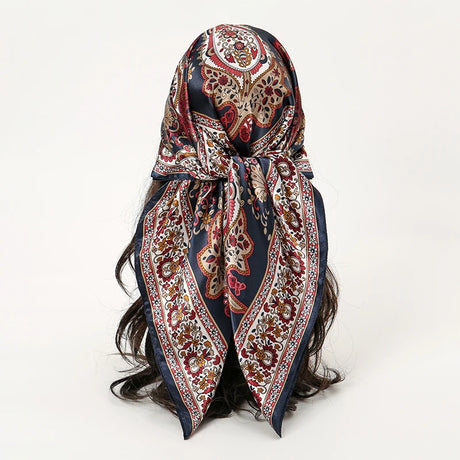 blue red floral pattern silk bandanna