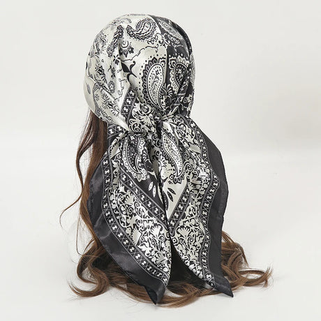 white black floral pattern silk bandanna