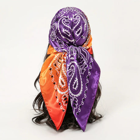 orange purple floral pattern silk bandanna