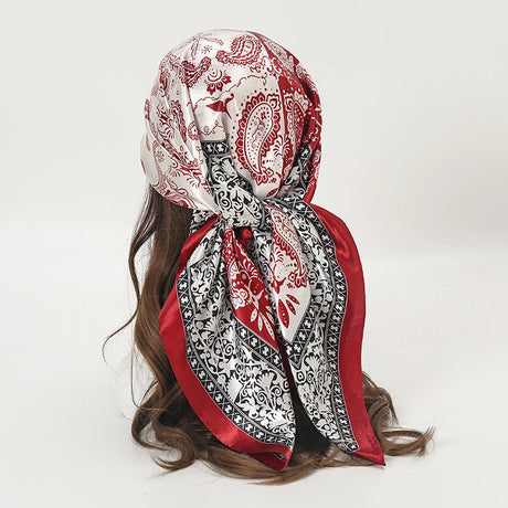 red black white floral pattern silk bandanna