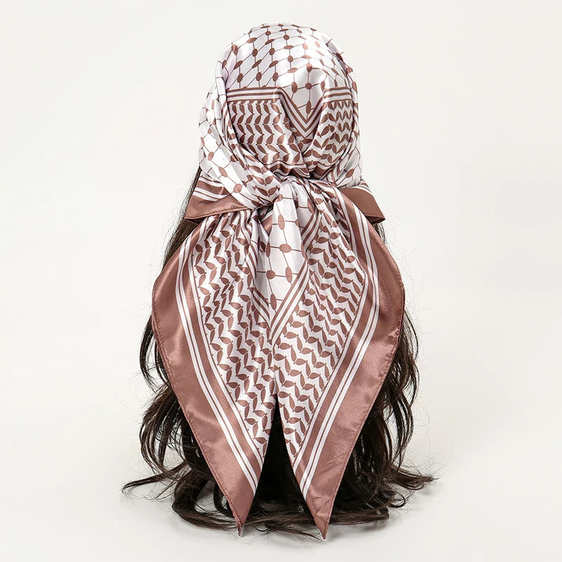 white brown geometric pattern silk bandanna