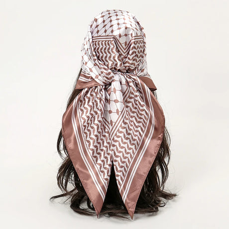 white brown geometric pattern silk bandanna