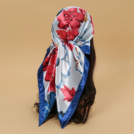 red blue white floral pattern silk bandanna