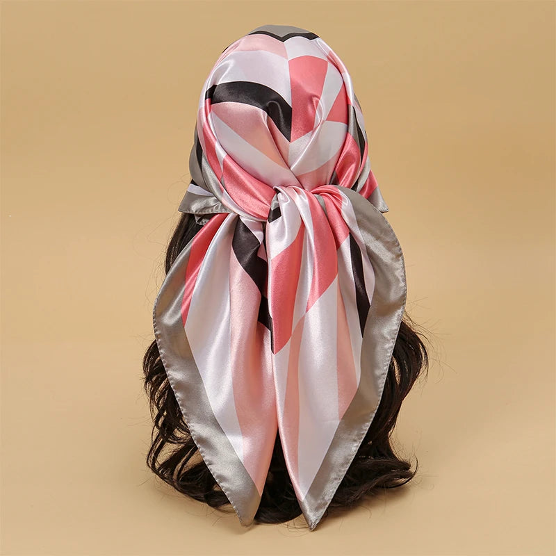 pink grey white geometric silk bandanna