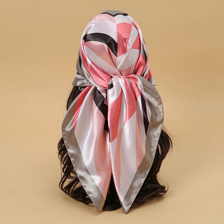 pink grey white geometric silk bandanna