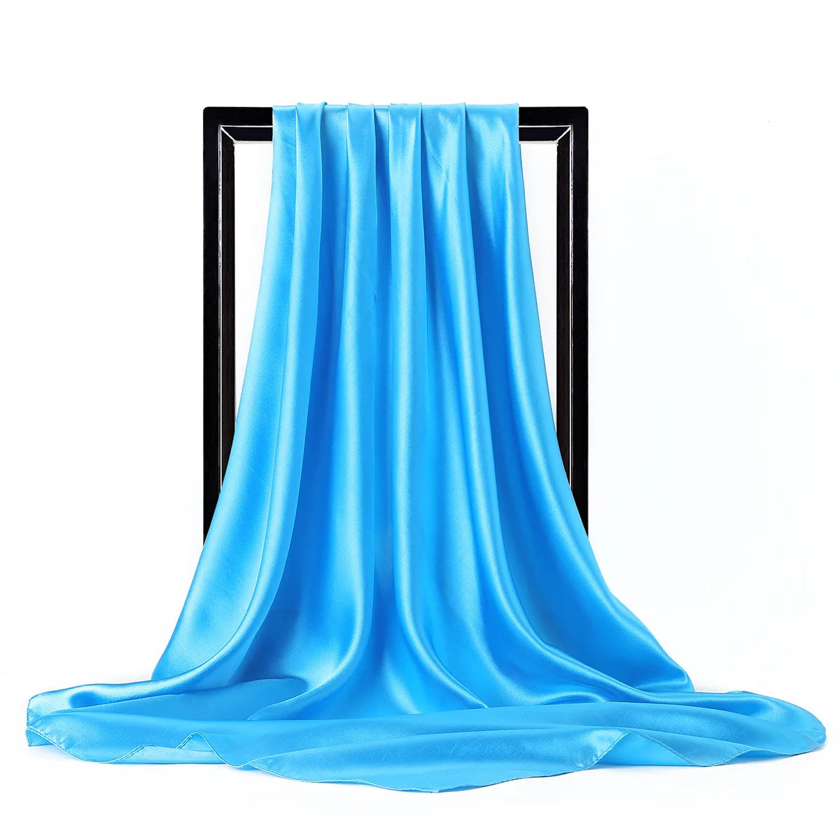 Blue Satin Solid Color Foulard 90*90cm Silk Scarf Hijab