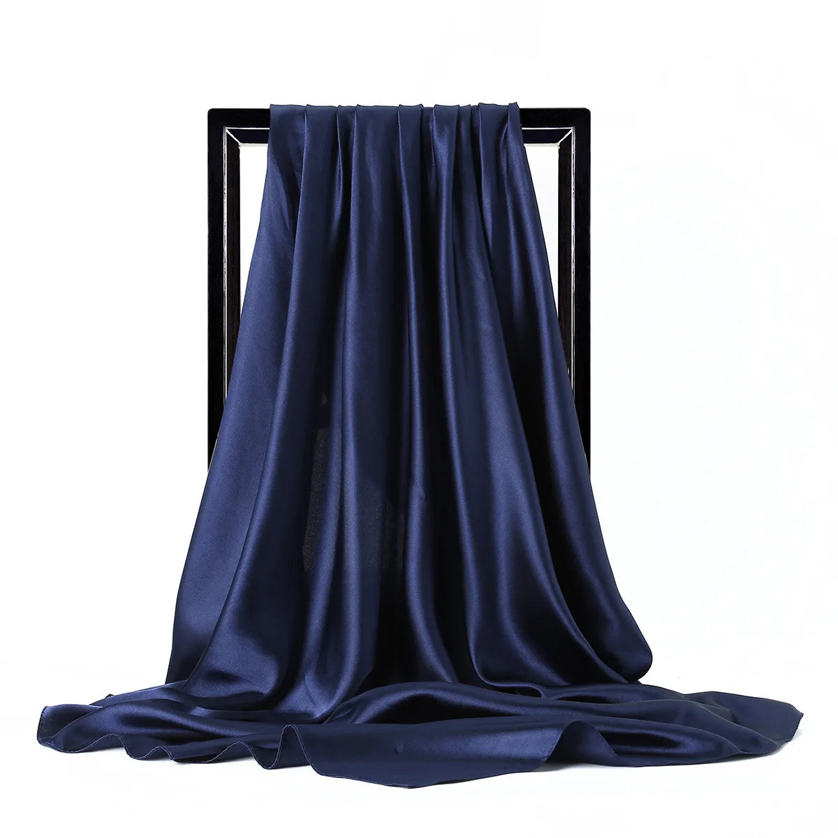 Navy Blue Satin Solid Color Foulard 90*90cm Silk Scarf Hijab