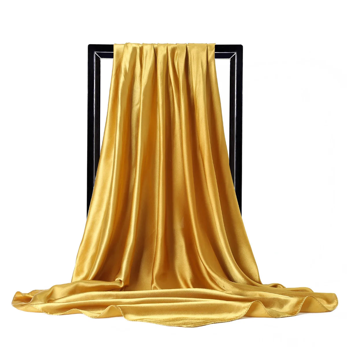 Gold Satin Solid Color Foulard 90*90cm Silk Scarf Hijab