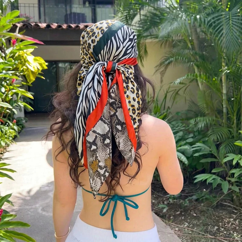 Leopard Satin Square Scarf Paisley Floral Print Bandana