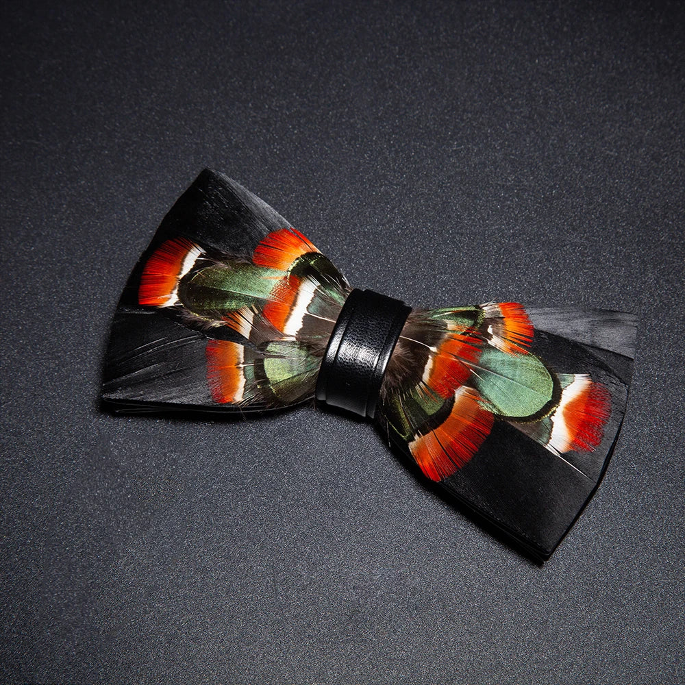 Black Orange Fashion Handmade Feather Bowtie Suit Accessories