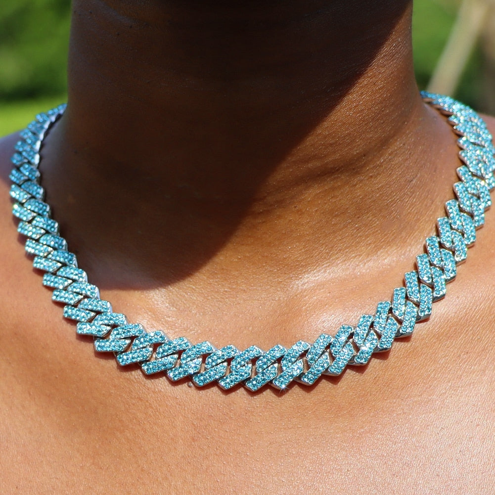 Rhinestone Cuban Link Chain Necklace Set