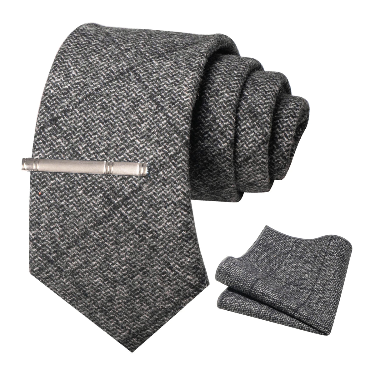 Gray Cashmere Wool 8cm Men Striped Plaid Necktie