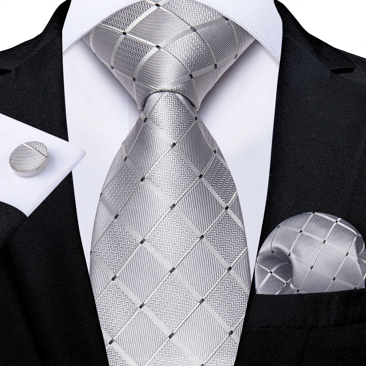 Plaid Classic 8cm Business Pocket Square Cufflinks