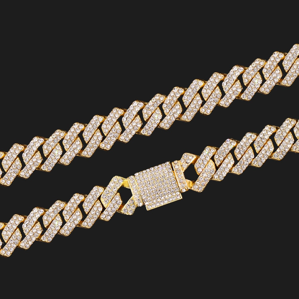 Rhinestone Cuban Link Chain Necklace Set