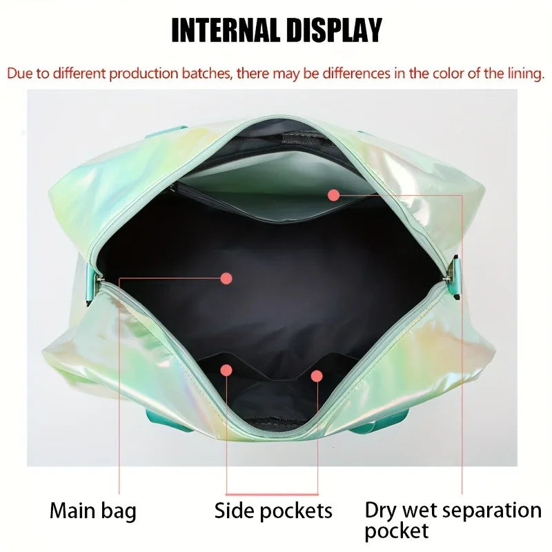 Compartment of Lightweight Nylon Large Holographic Duffel Bag