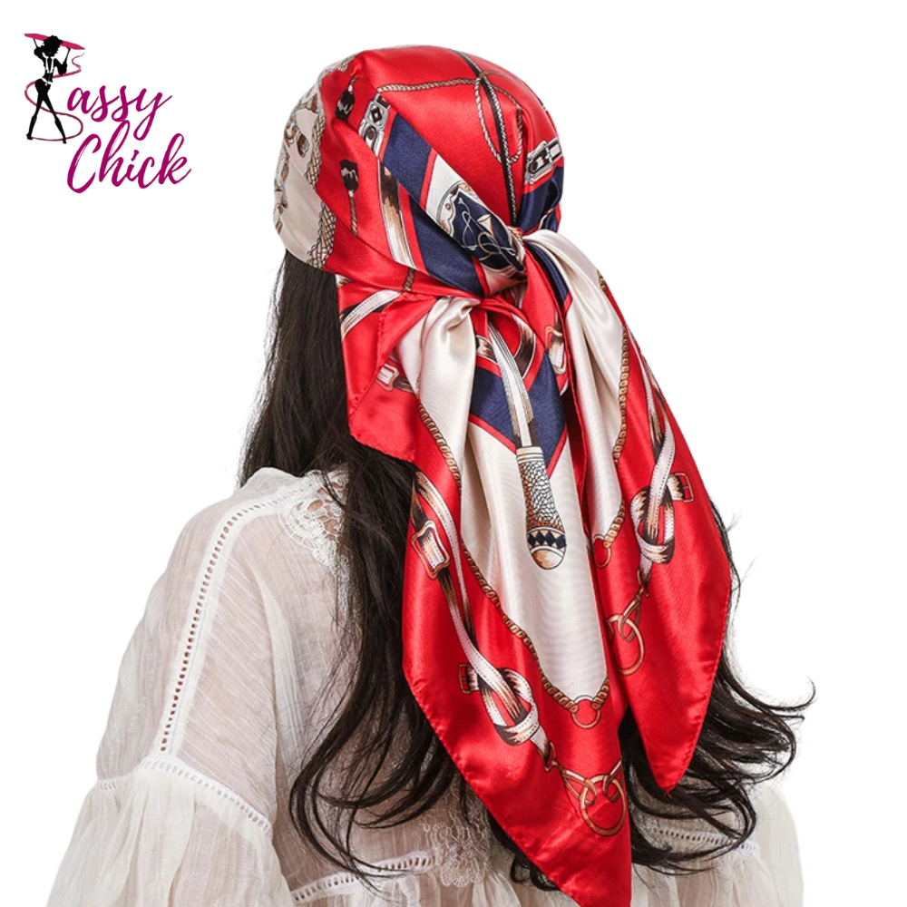 Scarf Foulard 90cm Square Silk Scarf Shawls Hijab Sassy Chick Logo