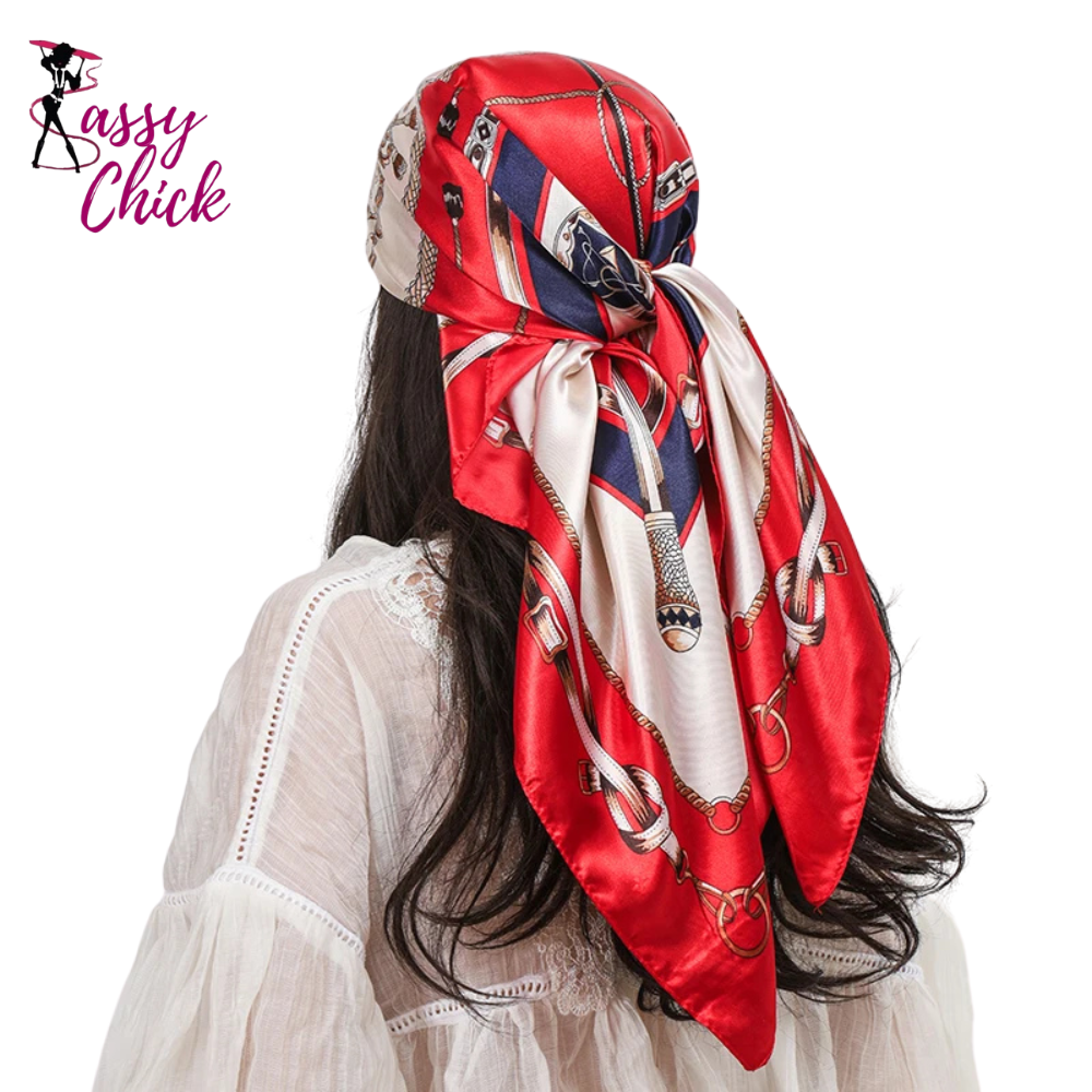 Scarf Foulard 90cm Square Silk Scarf Shawls Hijab Sassy Chick Logo