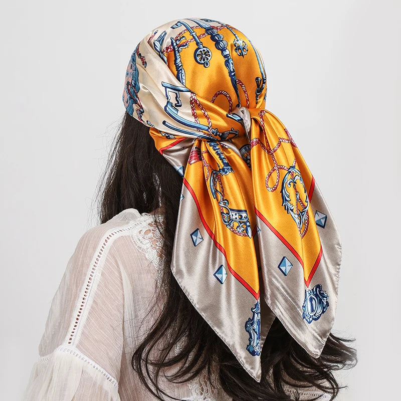 Yellow Scarf Foulard 90cm Square Silk Scarf Shawls Hijab