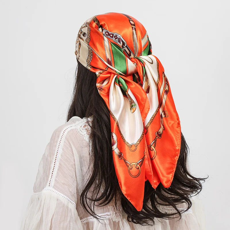 Orange Scarf Foulard 90cm Square Silk Scarf Shawls Hijab