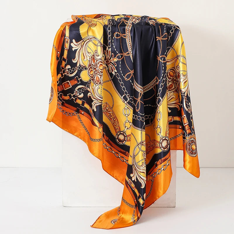 Orange Scarf Foulard 90cm Square Silk Scarf Shawls Hijab