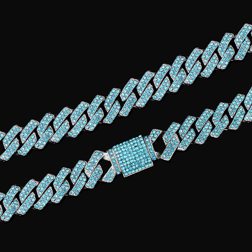 Rhinestone Cuban Link Chain Necklace Set