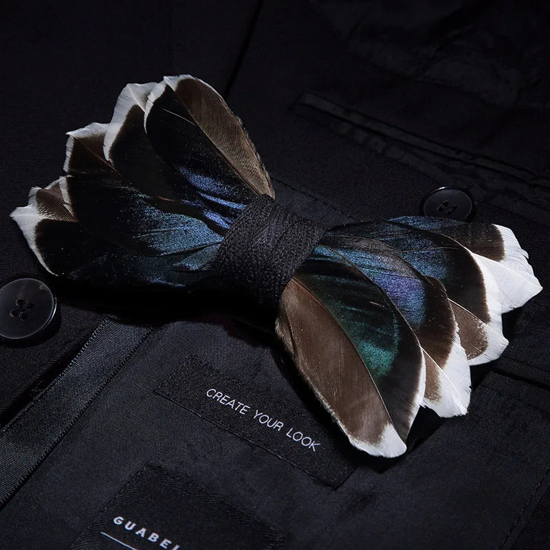 Brown Fashion Handmade Feather Bowtie Suit Accessories
