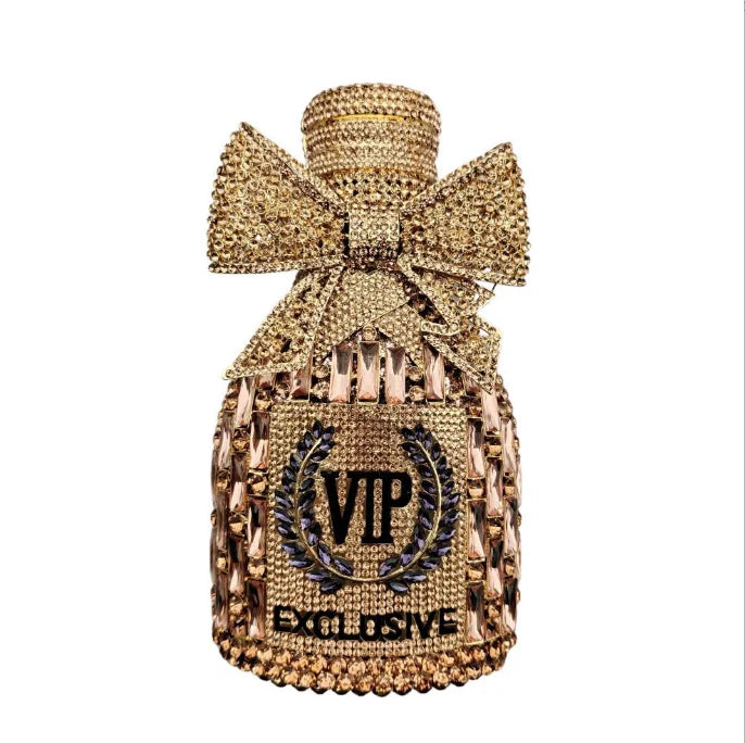 Champagne Bottle Rhinestones Clutch Purse Evening Bag