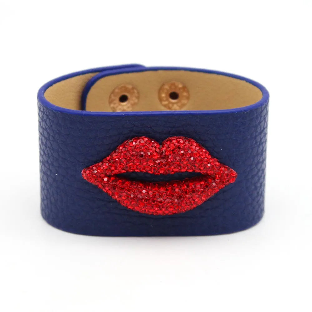 Crystal Red Lip Leather Bracelet