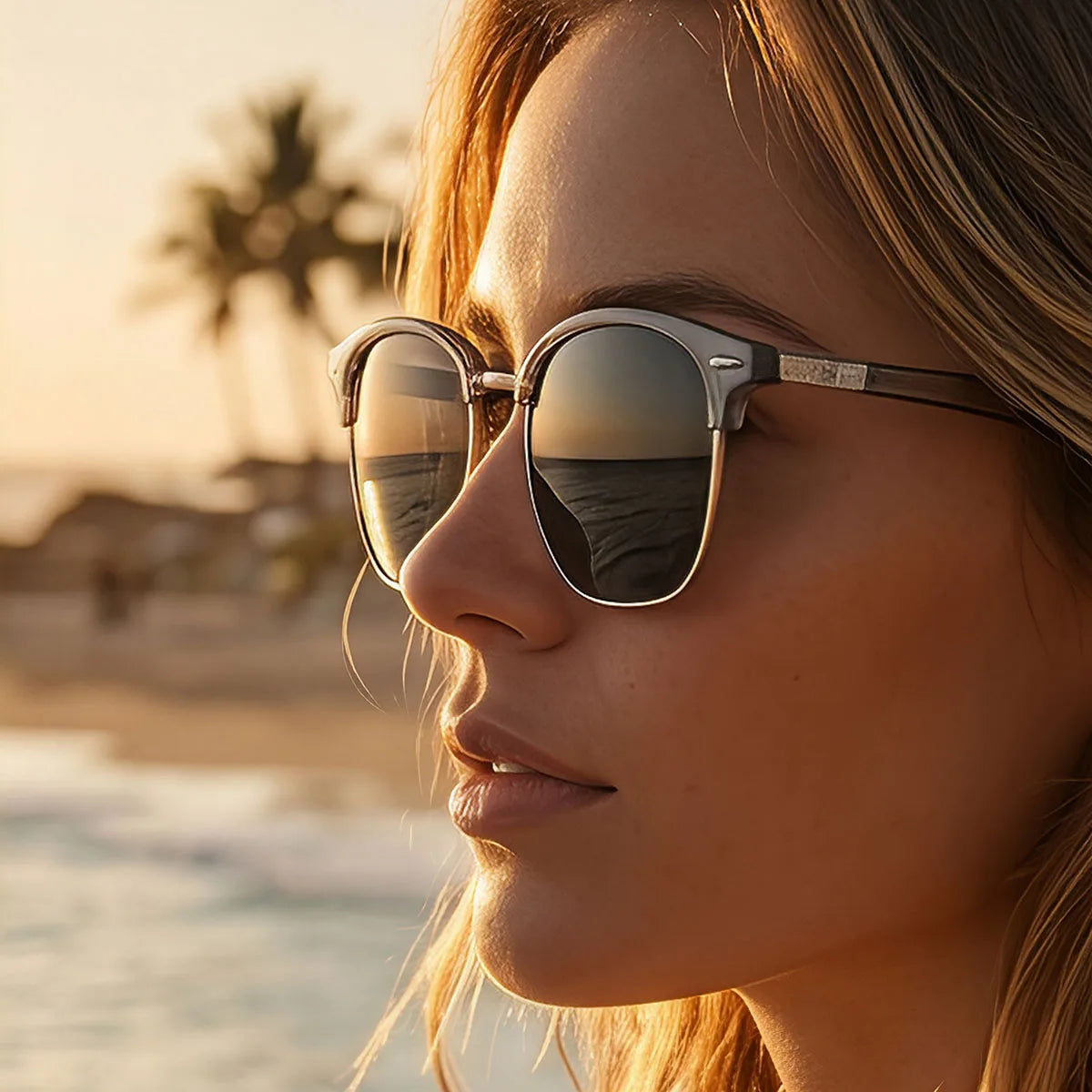 Model Using Semi Rimless Vintage Retro Polarized Sunglass