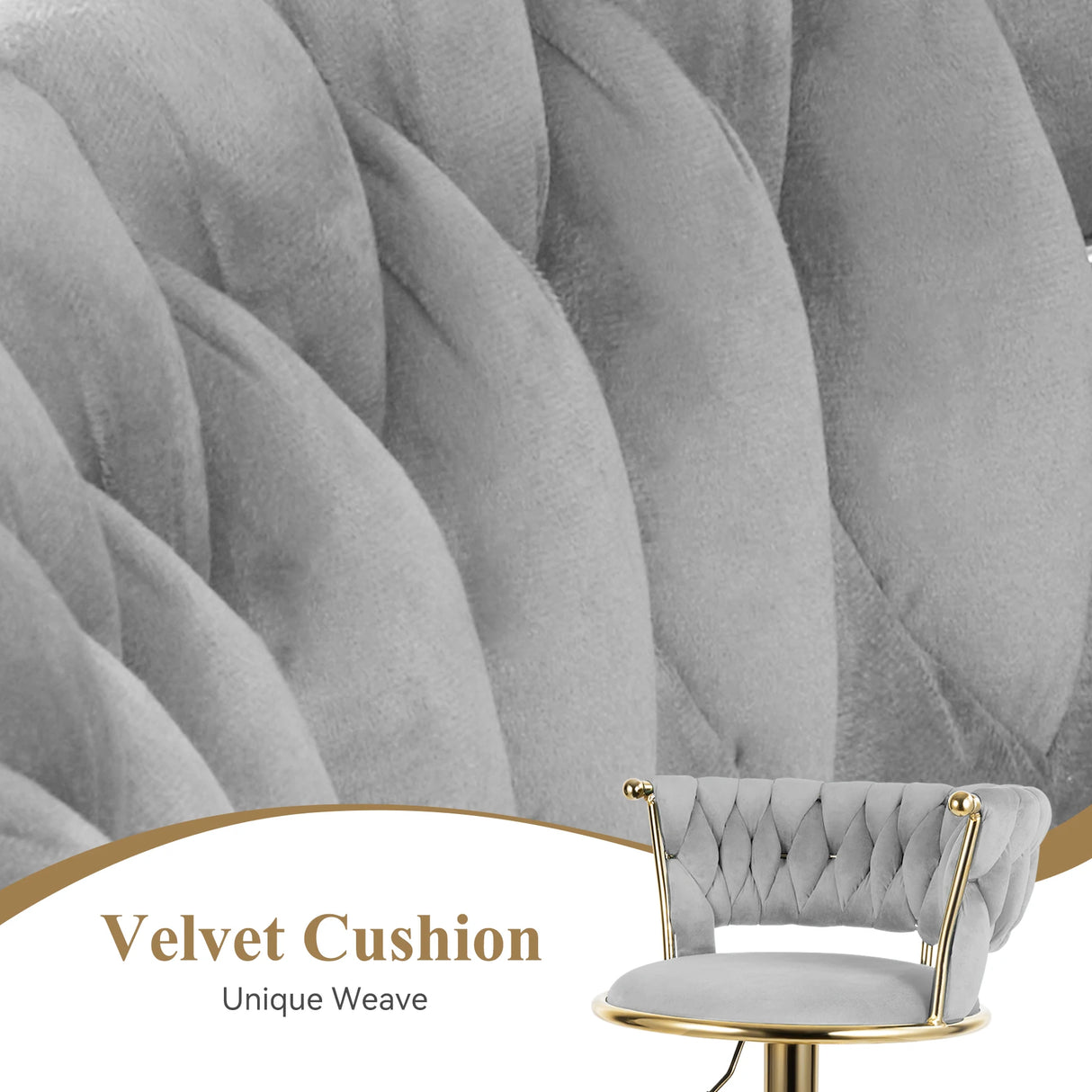 Set of 2 modern swivel bar stools with adjustable height and backrest for kitchen or bar