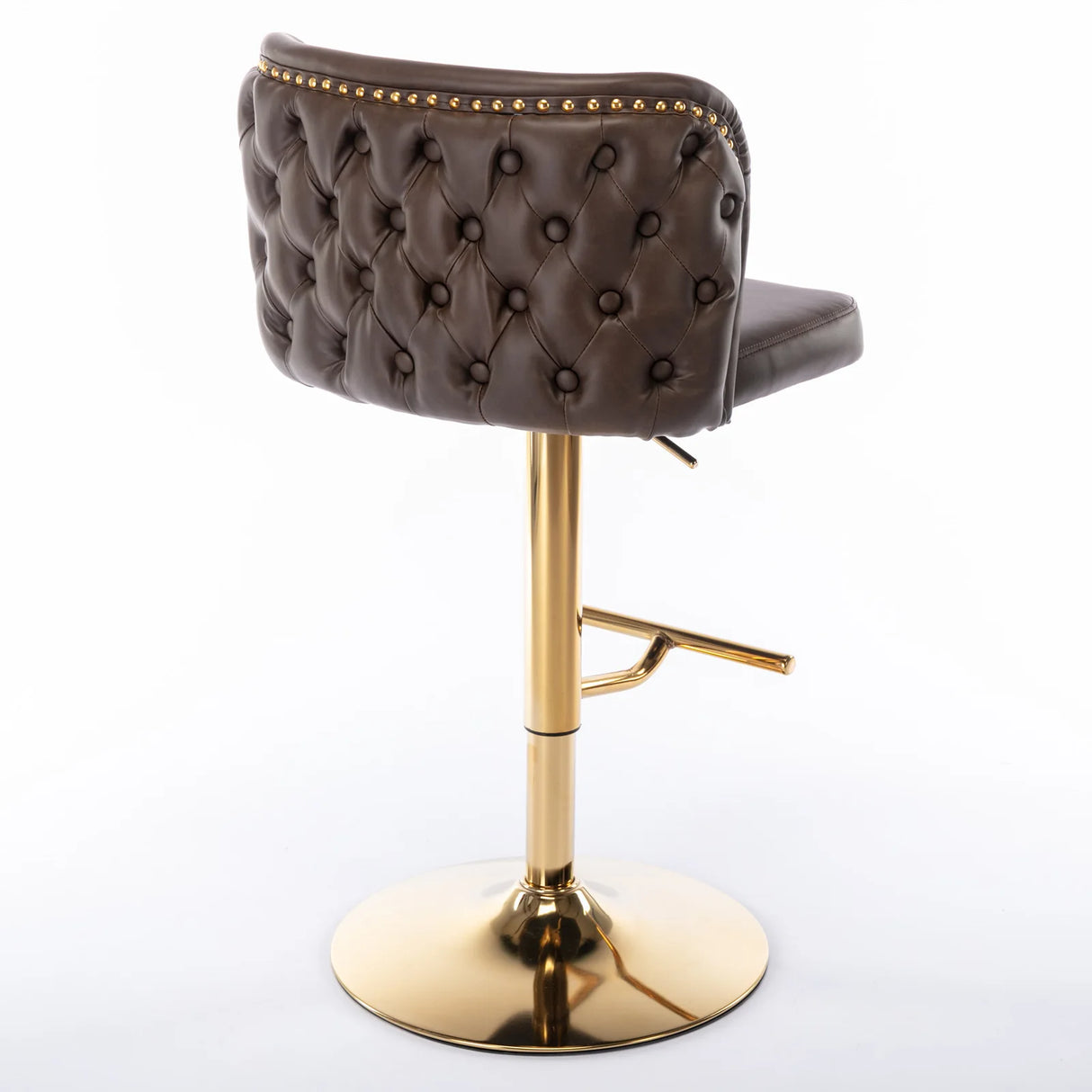 Set of 2 swivel PU leather bar stools with gold nailhead trim and adjustable height