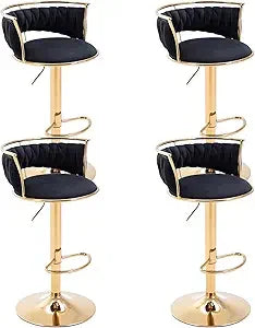 Set of 4 modern velvet swivel bar stools with low back and adjustable height on golden base