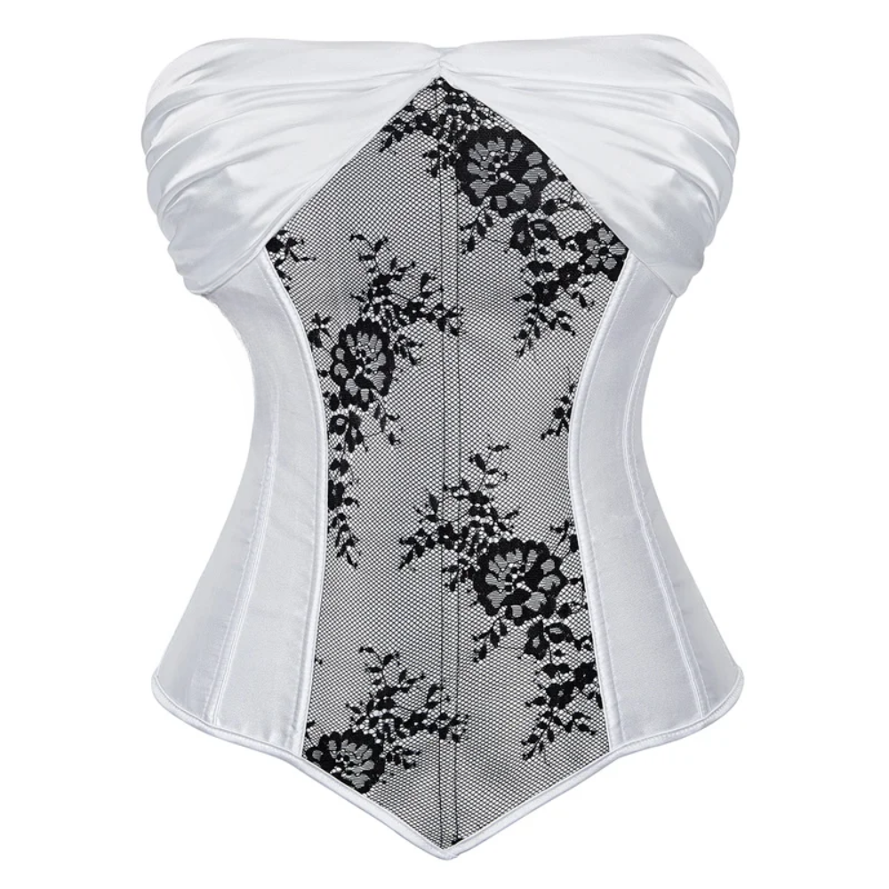 Sexy Lace up Floral Lingerie Corset For Women white black floral front