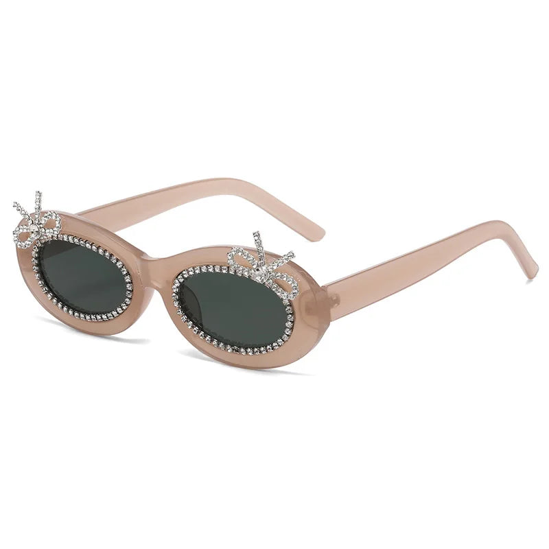Beige Sexy Polychrome Rhinestone Diamond Oval Sunglasses