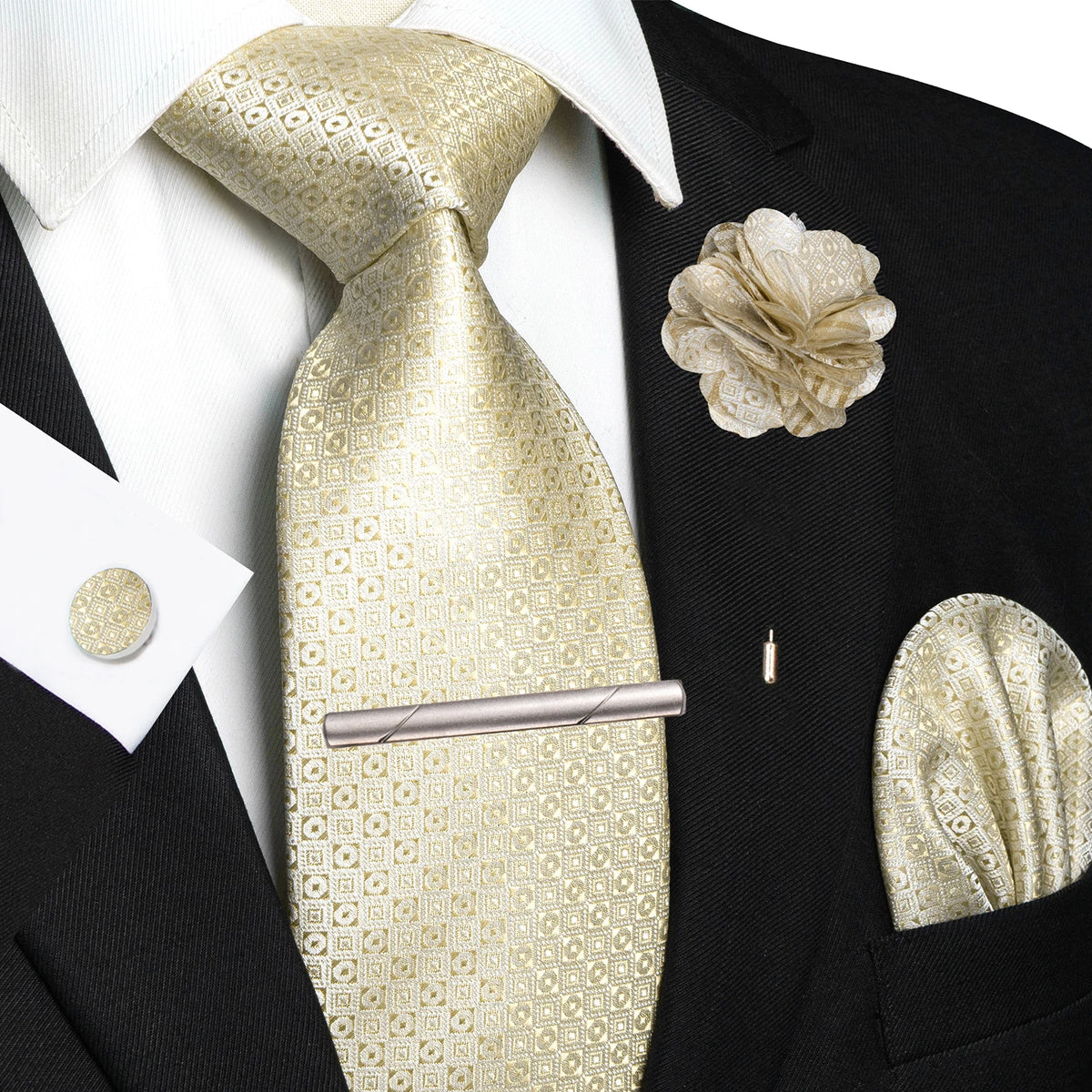 8cm Silk Tie Pin Pocket Square Cufflinks Tie